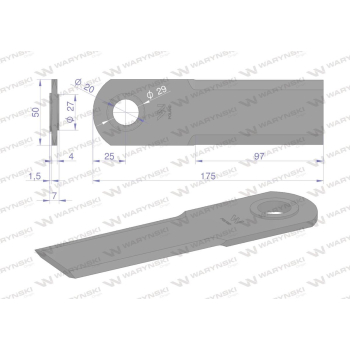 Nóż obrotowy rozdrabniacz słomy sieczkarnia 175x50x4mm otwór 20 zastosowanie 7558740 Claas WARYŃSKI-96163