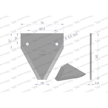 Nóż żniwny 82x76x2.8mm otwór 5.5 zastosowanie S82 New Holland WARYŃSKI-96167