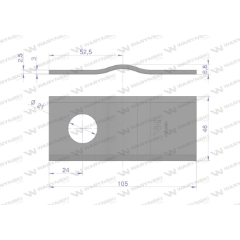 Nóż. nożyk kosiarka gięty 105x46x3mm otwór 21 zastosowanie CM120 Vicon Kverneland WARYŃSKI-96173