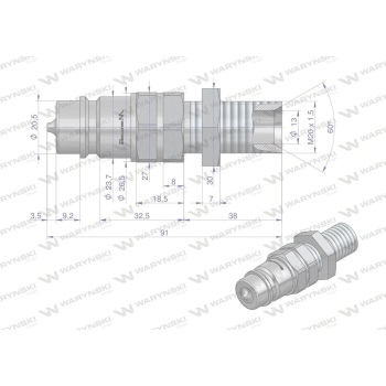 Szybkozłącze hydrauliczne wtyczka long M20x1.5 gwint zewnętrzny EURO (ISO 7241-A) Waryński-96190