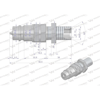 Szybkozłącze hydrauliczne wtyczka long z eliminatorem ciśnienia M20x1.5 gwint zewnętrzny EURO (ISO 7241-A) Waryński
