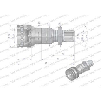 Szybkozłącze hydrauliczne gniazdo long M20x1.5 gwint zewnętrzny EURO (ISO 7241-A) Waryński-96199