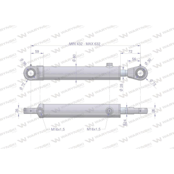 Cylinder hydrauliczny - siłownik dwustronny wspomagania CJF-50/28/200Z (sworzeń 30mm) Bizon Waryński-96326