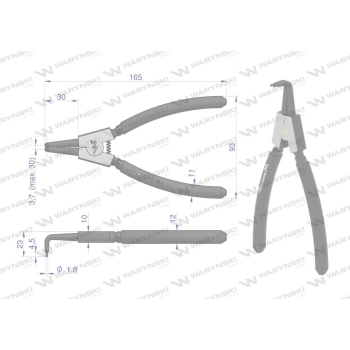 Szczypce do pierścieni osadczych segera 180 mm zewnętrzne wygięte Waryński-96437