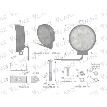 Lampa robocza okrągła 27W 9 LED GLANZ-96443
