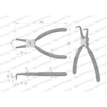 Szczypce do pierścieni osadczych segera 180mm wewnętrzne wygięte Waryński-96477