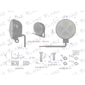 Lampa robocza okrągła mini 12W 4 LED GLANZ-96498