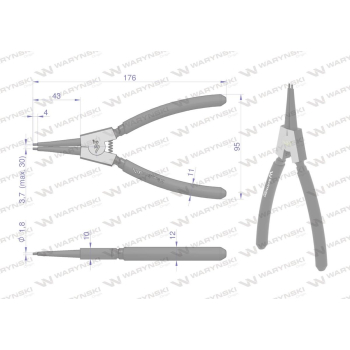 Szczypce do pierścieni osadczych segera 180 mm zewnętrzne proste Waryński-96523