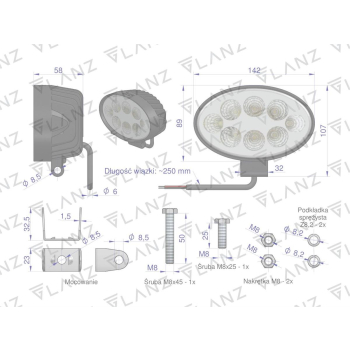 Lampa robocza elipsa 24W 8 LED GLANZ-96551