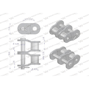 Półogniwo łańcucha prosta płytka P08B-2  Waryński-97083
