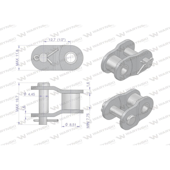 Półogniwo łańcucha prosta płytka P08B-1  Waryński-97093