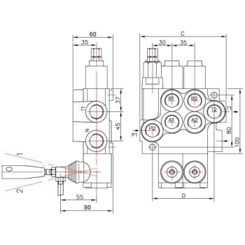 Rozdzielacz hydrauliczny dwusekcyjny (2) 40L sterowany joystickiem (na linki)-9726