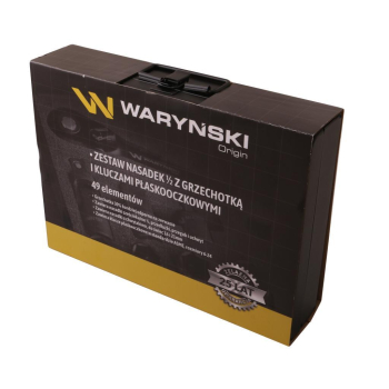 Zestaw nasadek 1./2 z grzechotką i kluczami w kasecie metalowej 49 el. Waryński-97298