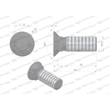 Śruba kpl. płużna podsadzana M12x35 mm kl.8.8 Waryński-97324