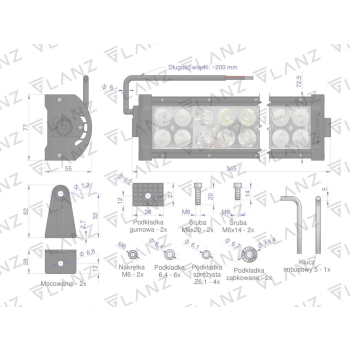 Lampa robocza prostokątna 72W 24 LED GLANZ-97591
