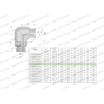 Kolanko hydrauliczne nastawne calowe BB 3/8" x 1/2" BSP z regulacją Waryński