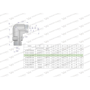 Kolanko hydrauliczne nastawne BB M16x1.5 10L x 1/4"BSP z regulacją Waryński