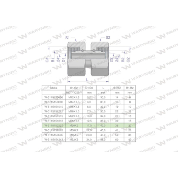 Złączka hydrauliczna metryczna AA M30x2 22L Waryński
