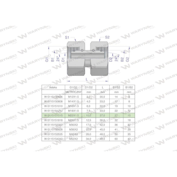 Złączka hydrauliczna metryczna AA M22x1.5 15L Waryński