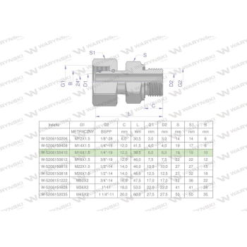 Przyłączka hydrauliczna AB  M16x1.5 10L x 1/4" BSP ED Waryński