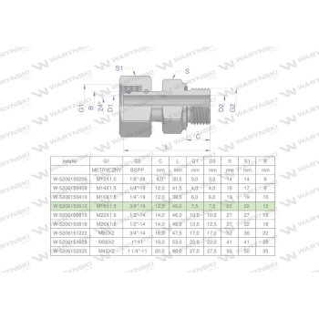 Przyłączka hydrauliczna AB  M18x1.5 12L x 3/8" BSP ED Waryński