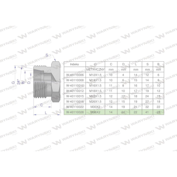Korek hydrauliczny metryczny  M36x2 28L Waryński