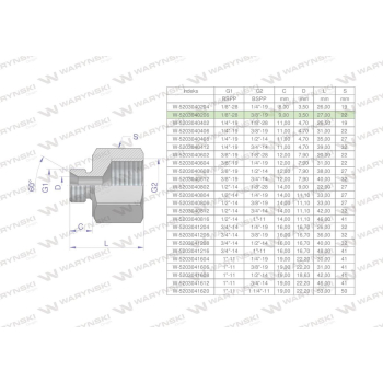 Tulejka różnicowa hydrauliczna calowa AB 1/8"GZ x 3/8"GW BSP Waryński