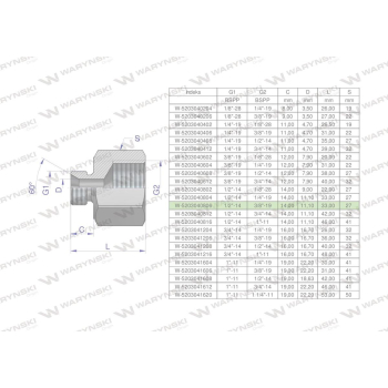 Tulejka różnicowa hydrauliczna calowa AB 1/2"GZ x 3/8"GW BSP Waryński