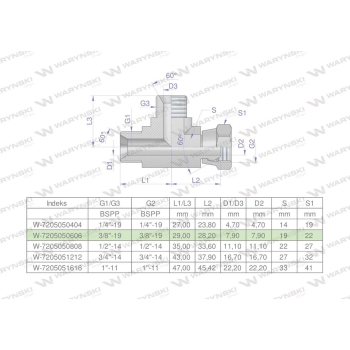 Trójnik hydrauliczny niesymetryczny calowy BBA 3/8" BSP (XEVL) Waryński